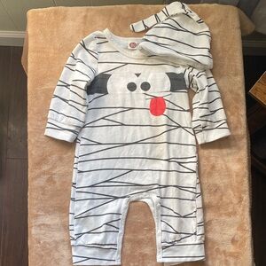Striped Mummy Design Kids One Piece with Hat